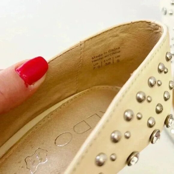 Aldo Cream Leather Pumps Pointed Toe High Heel Rhinestone Studded Stiletto 7.5 - Picture 10 of 16